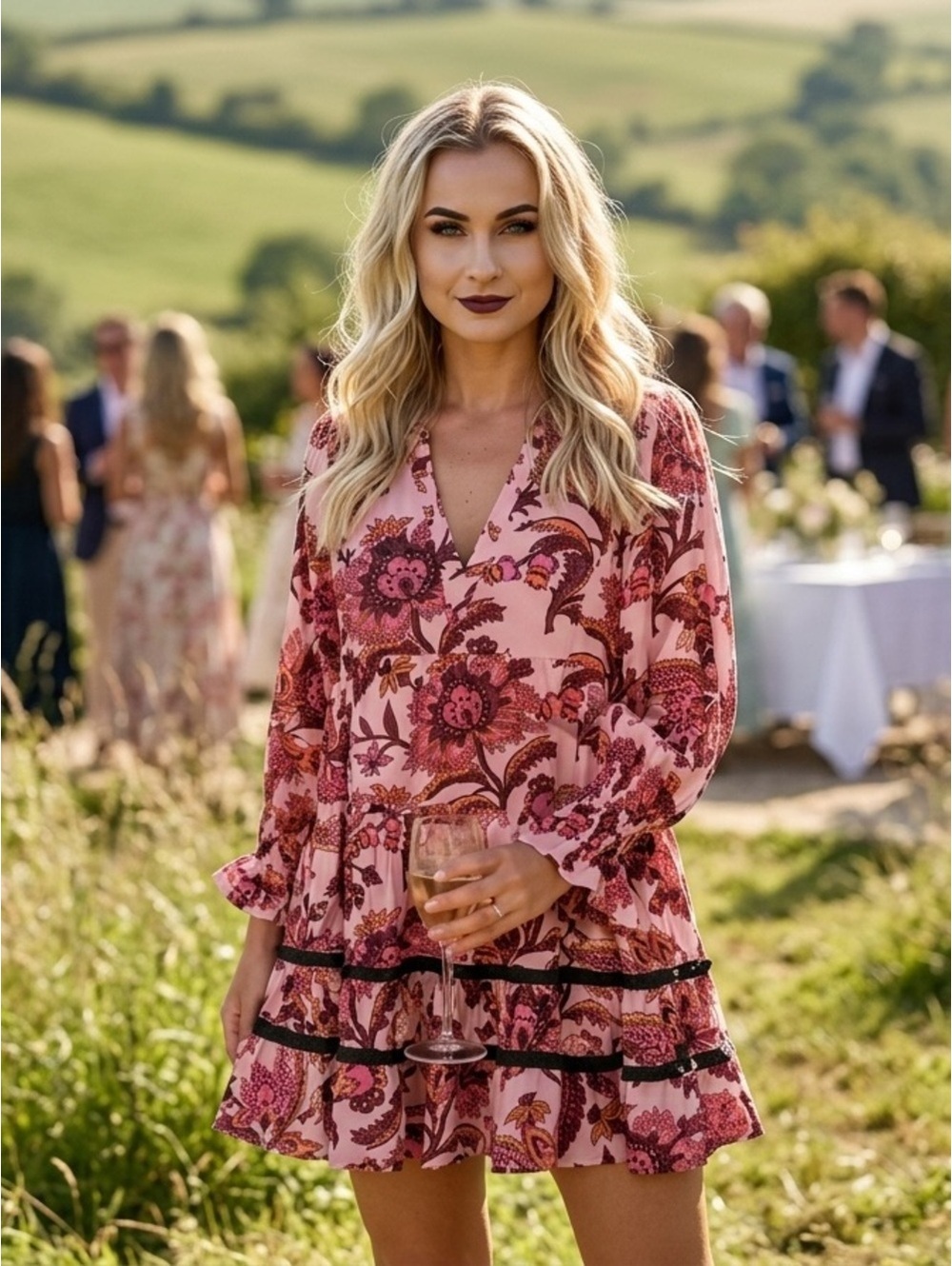 Tuckernuck Pink Ornate Sunset Chintz Mini Dress